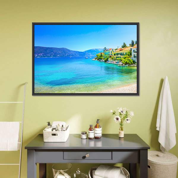 Fiskardo Village Kefalonia Island Canvas Wall Art-1 Piece-Floating Frame-24" x 16"-Tiaracle