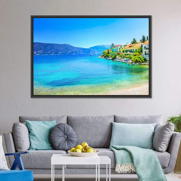 Fiskardo Village Kefalonia Island Canvas Wall Art-3 Horizontal-Gallery Wrap-25" x 16"-Tiaracle