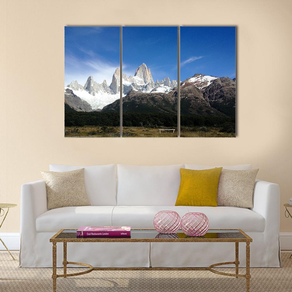 Fitz Roy Under Blue Sky Canvas Wall Art-3 Horizontal-Gallery Wrap-37" x 24"-Tiaracle