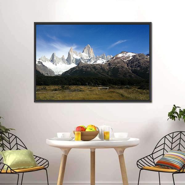 Fitz Roy Under Blue Sky Canvas Wall Art-3 Horizontal-Gallery Wrap-25" x 16"-Tiaracle