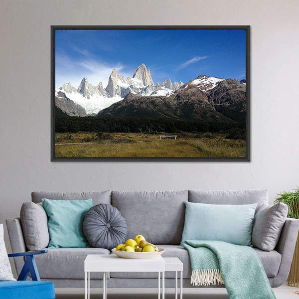 Fitz Roy Under Blue Sky Canvas Wall Art-3 Horizontal-Gallery Wrap-25" x 16"-Tiaracle