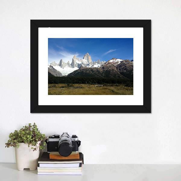 Fitz Roy Under Blue Sky Canvas Wall Art-1 Piece-Framed Print-20" x 16"-Tiaracle