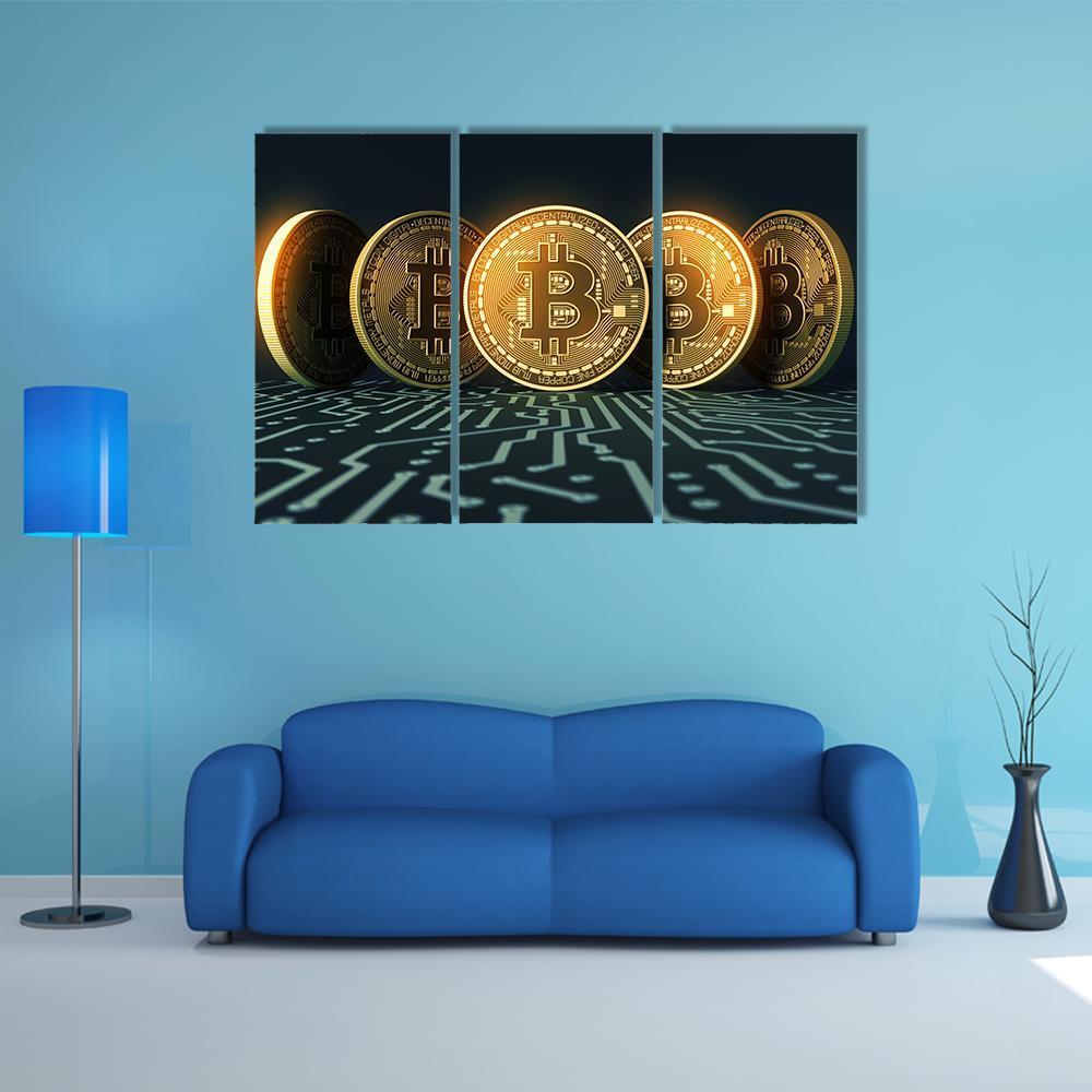 Five Bitcoins Canvas Wall Art-3 Horizontal-Gallery Wrap-37" x 24"-Tiaracle
