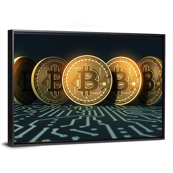 Five Bitcoins Canvas Wall Art-3 Horizontal-Gallery Wrap-25" x 16"-Tiaracle