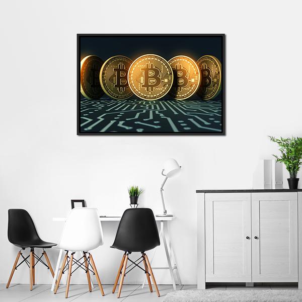 Five Bitcoins Canvas Wall Art-3 Horizontal-Gallery Wrap-25" x 16"-Tiaracle