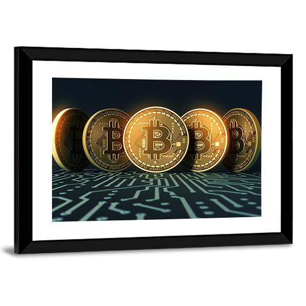 Five Bitcoins Canvas Wall Art-3 Horizontal-Gallery Wrap-25" x 16"-Tiaracle