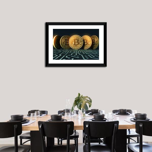Five Bitcoins Canvas Wall Art-3 Horizontal-Gallery Wrap-25" x 16"-Tiaracle
