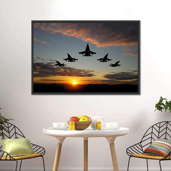 Five Bombers Over Orange Sunset Canvas Wall Art-5 Horizontal-Gallery Wrap-22" x 12"-Tiaracle