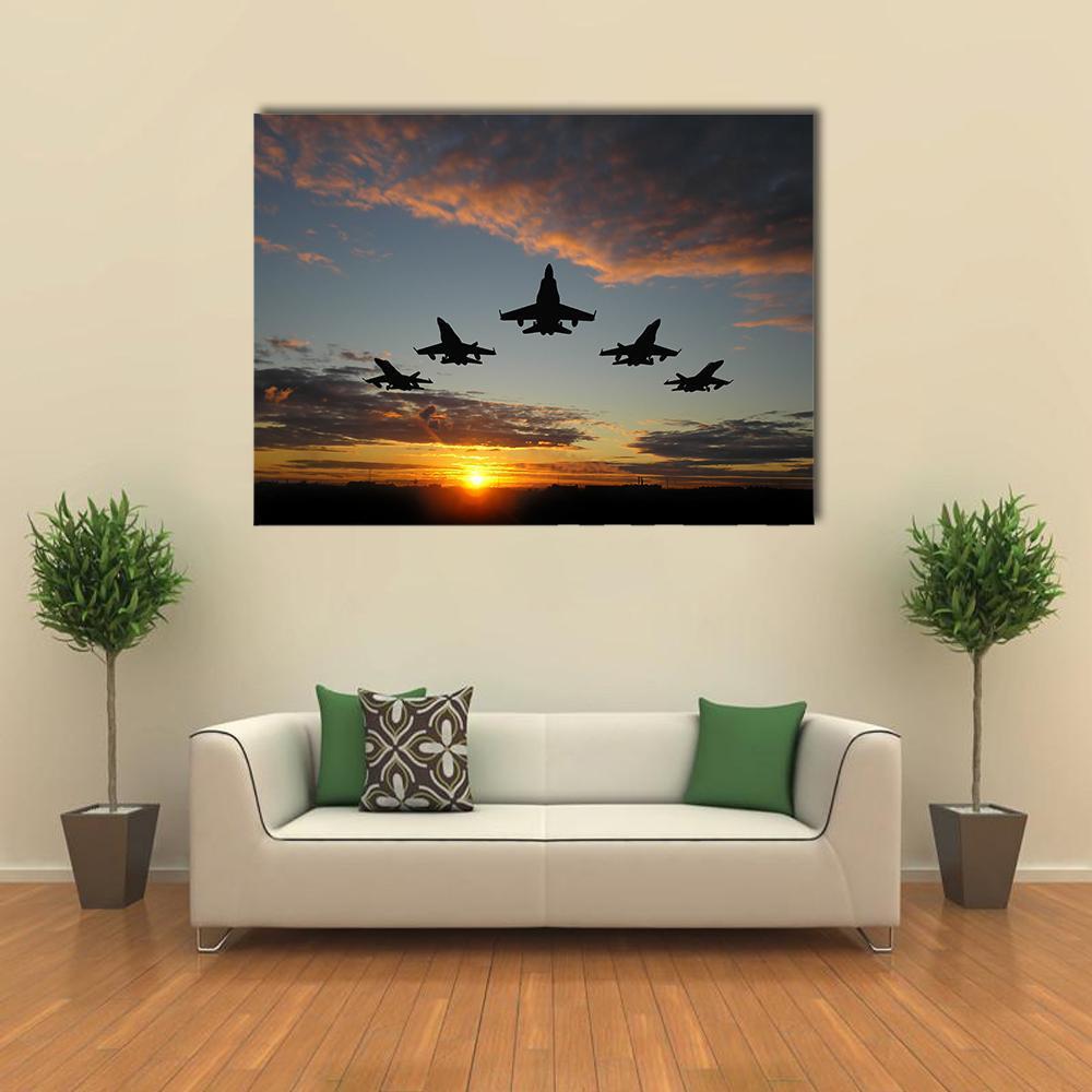 Five Bombers Over Orange Sunset Canvas Wall Art-5 Horizontal-Gallery Wrap-22" x 12"-Tiaracle