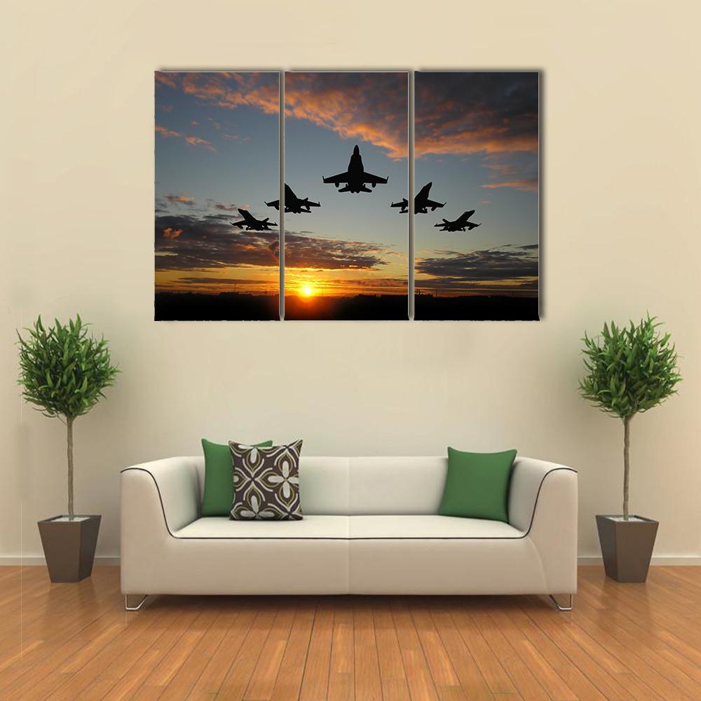 Five Bombers Over Orange Sunset Canvas Wall Art-3 Horizontal-Gallery Wrap-37" x 24"-Tiaracle