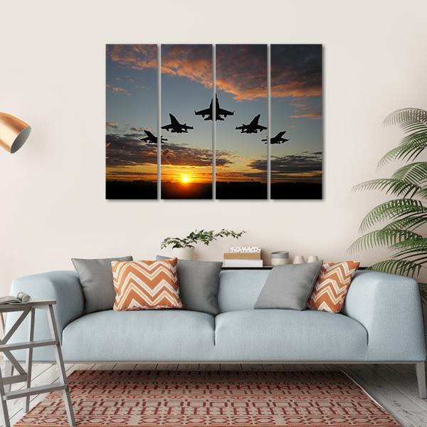 Five Bombers Over Orange Sunset Canvas Wall Art-4 Horizontal-Gallery Wrap-34" x 24"-Tiaracle