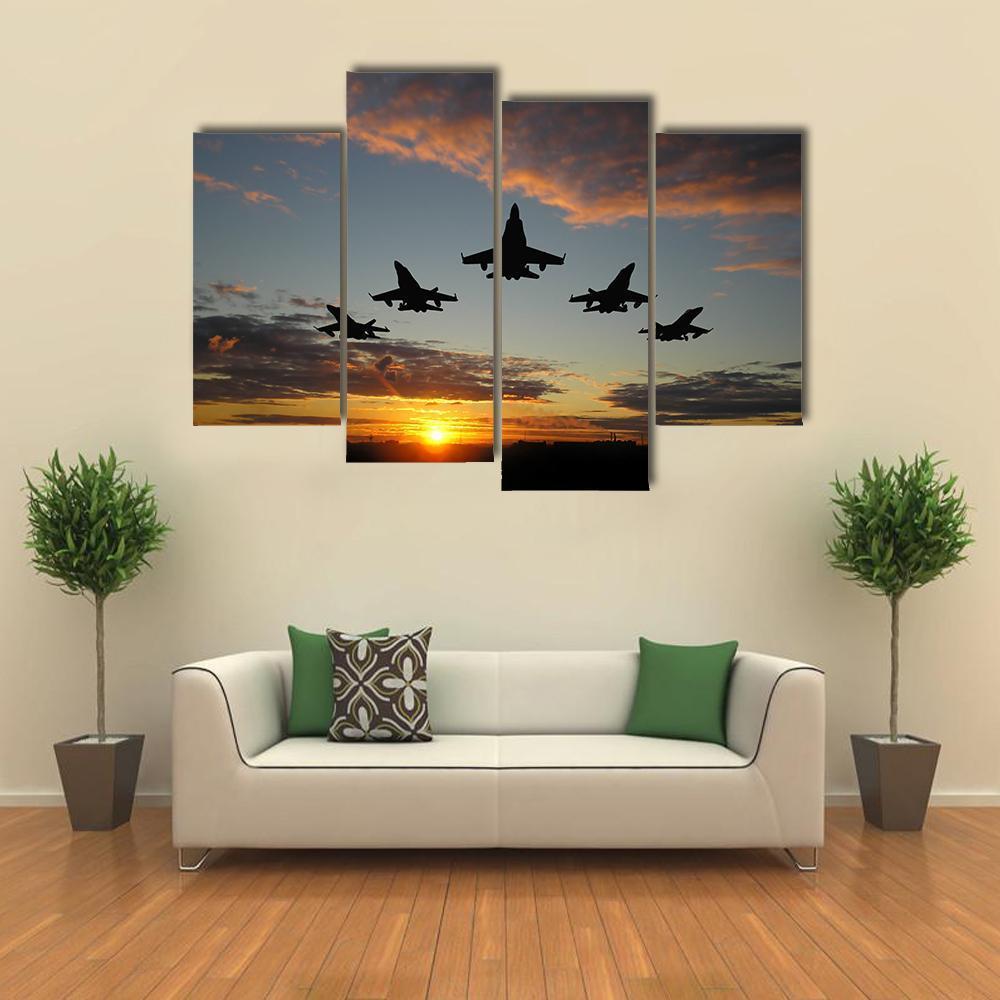 Five Bombers Over Orange Sunset Canvas Wall Art-4 Pop-Gallery Wrap-50" x 32"-Tiaracle