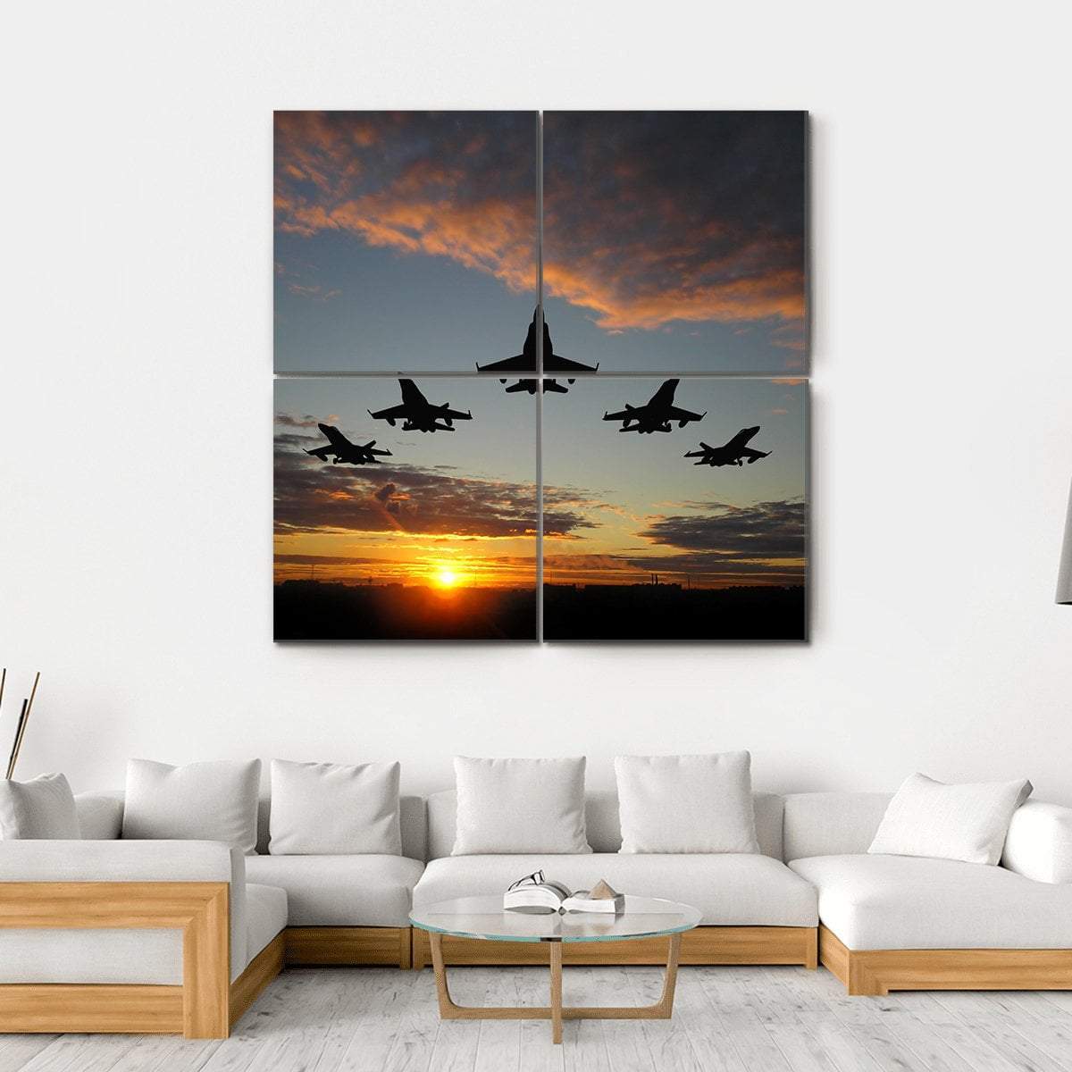 Five Bombers Over Orange Sunset Canvas Wall Art-4 Square-Gallery Wrap-17" x 17"-Tiaracle