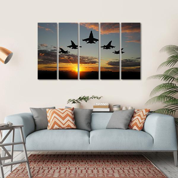 Five Bombers Over Orange Sunset Canvas Wall Art-5 Horizontal-Gallery Wrap-22" x 12"-Tiaracle