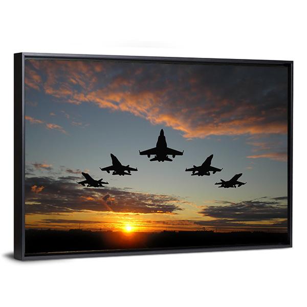 Five Bombers Over Orange Sunset Canvas Wall Art-3 Horizontal-Gallery Wrap-25" x 16"-Tiaracle