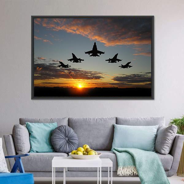 Five Bombers Over Orange Sunset Canvas Wall Art-3 Horizontal-Gallery Wrap-25" x 16"-Tiaracle