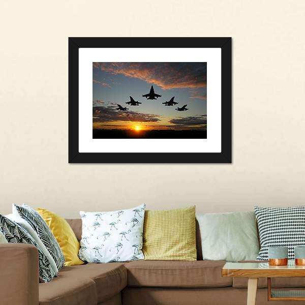 Five Bombers Over Orange Sunset Canvas Wall Art-3 Horizontal-Gallery Wrap-25" x 16"-Tiaracle