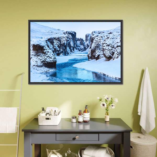 Fjadra River In Winter Canvas Wall Art-1 Piece-Floating Frame-24" x 16"-Tiaracle