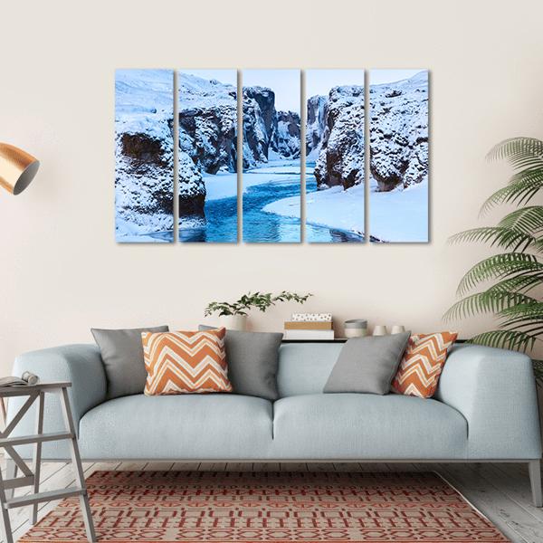 Fjadra River In Winter Canvas Wall Art-5 Horizontal-Gallery Wrap-22" x 12"-Tiaracle