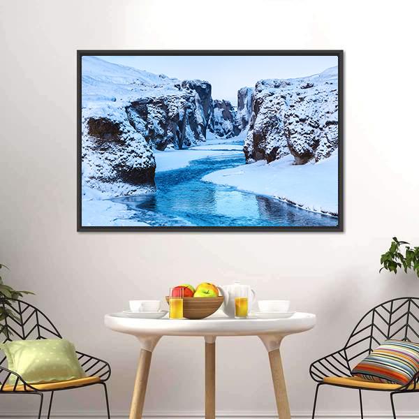 Fjadra River In Winter Canvas Wall Art-5 Horizontal-Gallery Wrap-22" x 12"-Tiaracle