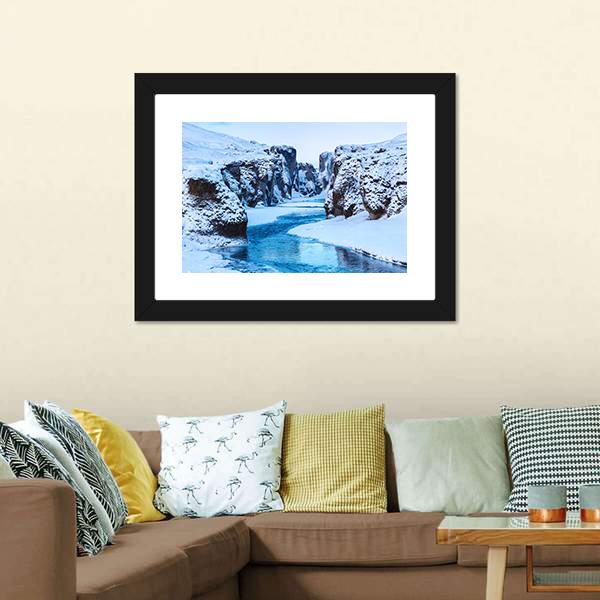 Fjadra River In Winter Canvas Wall Art-5 Horizontal-Gallery Wrap-22" x 12"-Tiaracle