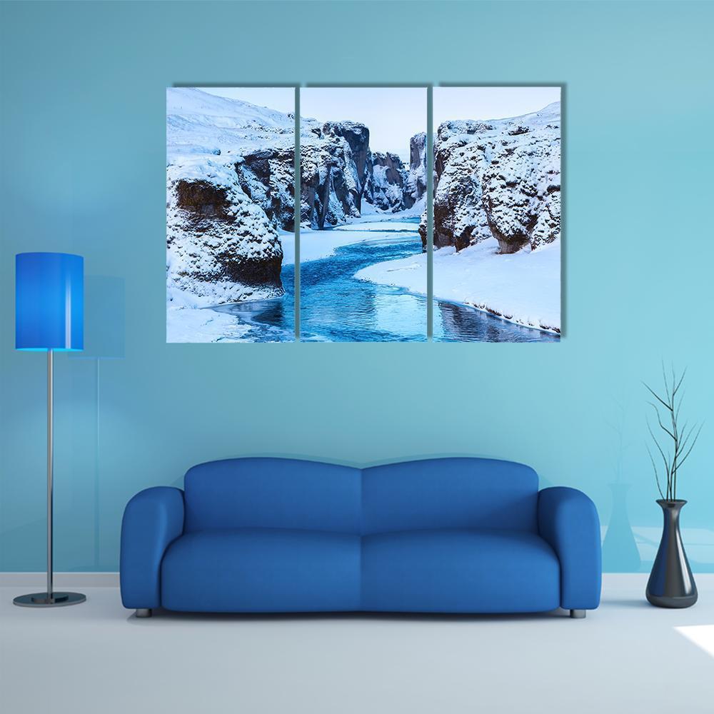 Fjadra River In Winter Canvas Wall Art-3 Horizontal-Gallery Wrap-37" x 24"-Tiaracle