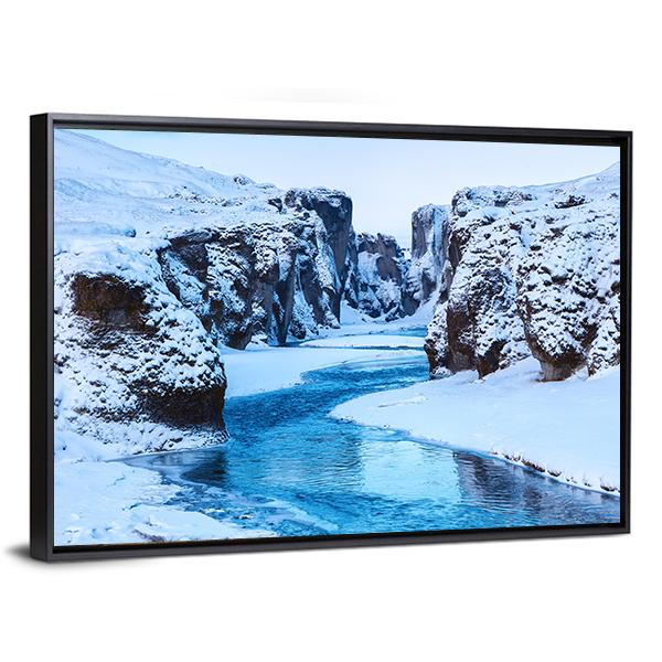 Fjadra River In Winter Canvas Wall Art-3 Horizontal-Gallery Wrap-25" x 16"-Tiaracle
