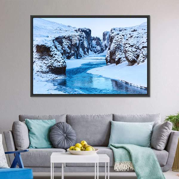 Fjadra River In Winter Canvas Wall Art-3 Horizontal-Gallery Wrap-25" x 16"-Tiaracle