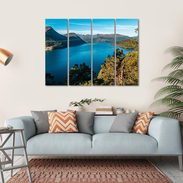 Fjord With Mountains Canvas Wall Art-4 Horizontal-Gallery Wrap-34" x 24"-Tiaracle