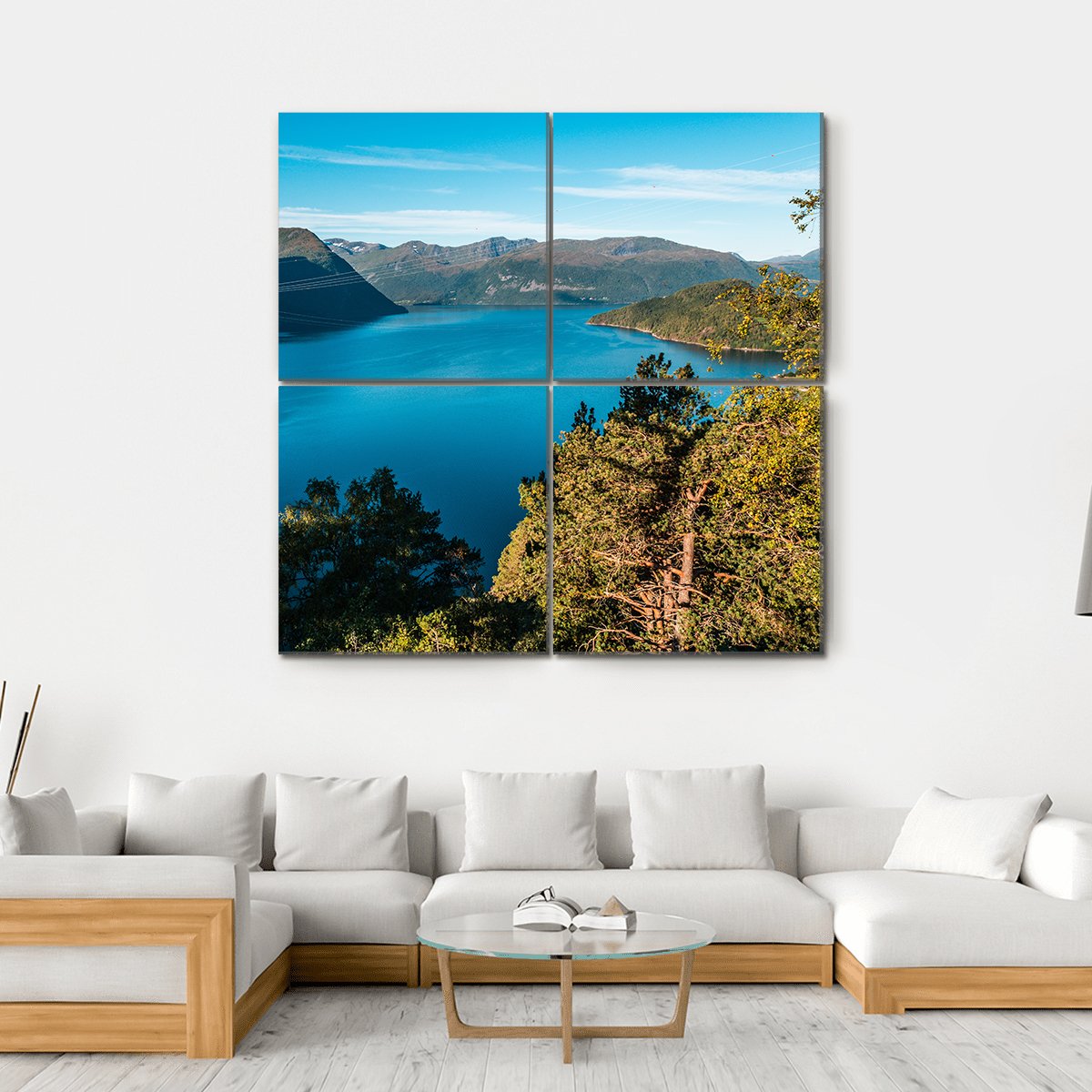 Fjord With Mountains Canvas Wall Art-4 Square-Gallery Wrap-17" x 17"-Tiaracle