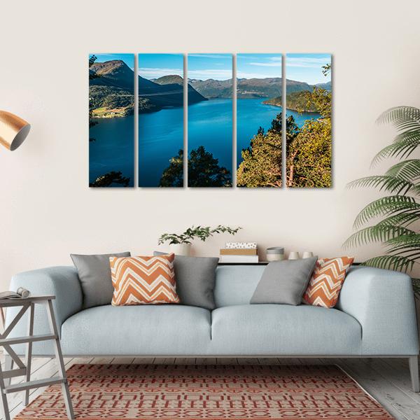 Fjord With Mountains Canvas Wall Art-5 Horizontal-Gallery Wrap-22" x 12"-Tiaracle