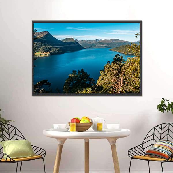 Fjord With Mountains Canvas Wall Art-5 Horizontal-Gallery Wrap-22" x 12"-Tiaracle