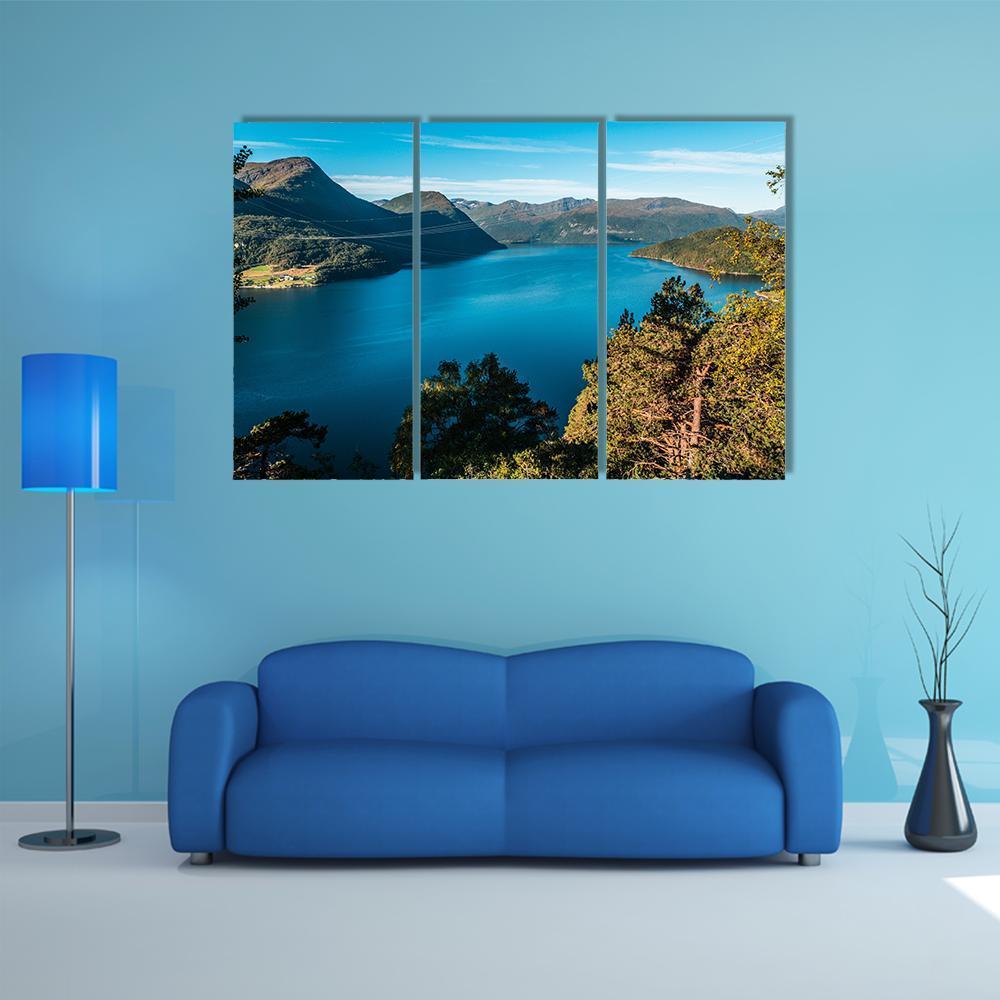 Fjord With Mountains Canvas Wall Art-3 Horizontal-Gallery Wrap-37" x 24"-Tiaracle
