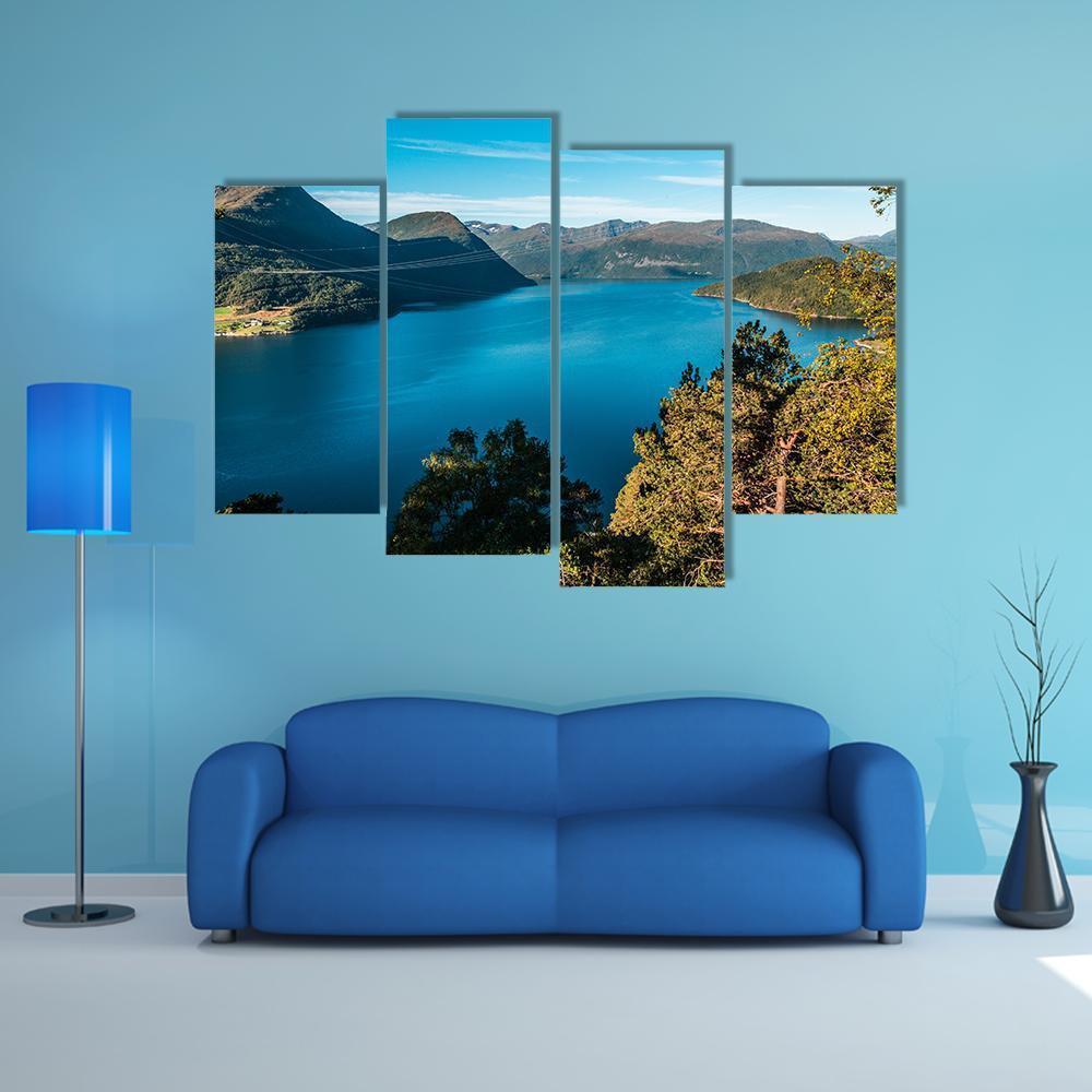Fjord With Mountains Canvas Wall Art-4 Pop-Gallery Wrap-50" x 32"-Tiaracle