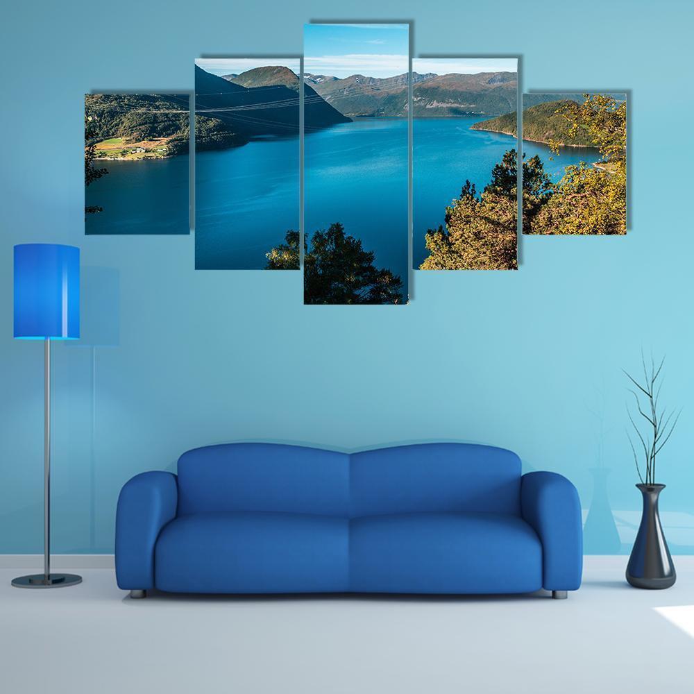 Fjord With Mountains Canvas Wall Art-5 Star-Gallery Wrap-62" x 32"-Tiaracle