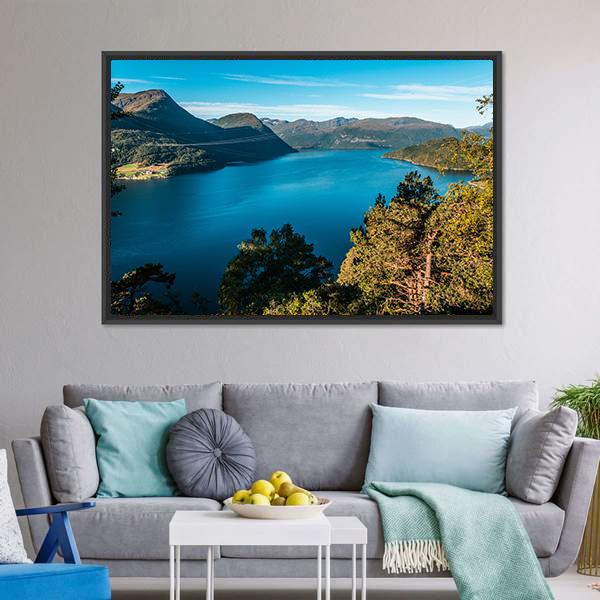 Fjord With Mountains Canvas Wall Art-3 Horizontal-Gallery Wrap-25" x 16"-Tiaracle