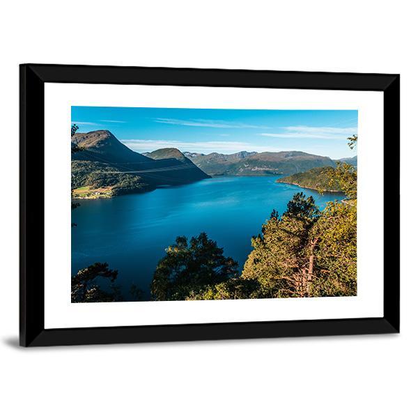 Fjord With Mountains Canvas Wall Art-3 Horizontal-Gallery Wrap-25" x 16"-Tiaracle
