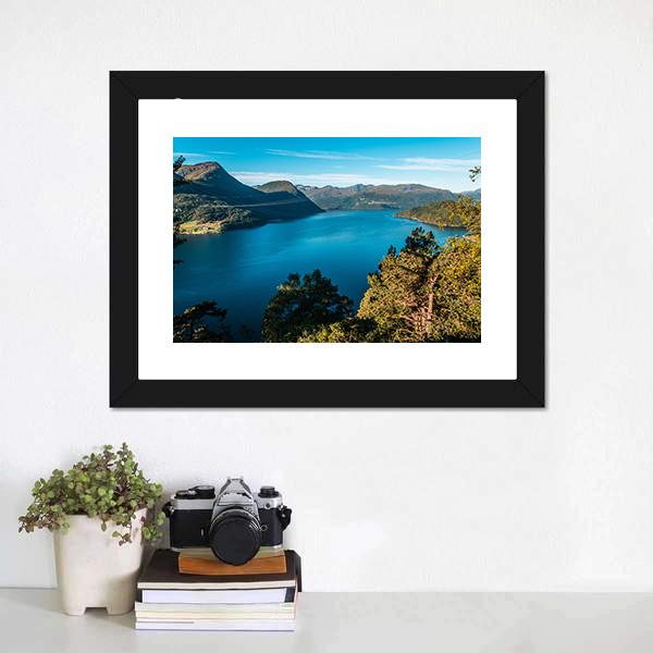 Fjord With Mountains Canvas Wall Art-1 Piece-Framed Print-20" x 16"-Tiaracle
