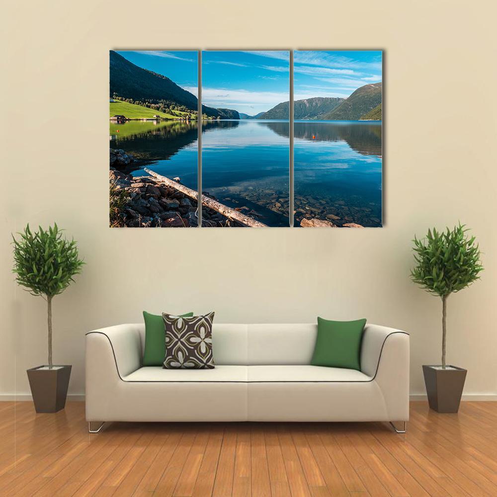 Fjord With Mountains Norway Canvas Wall Art-3 Horizontal-Gallery Wrap-37" x 24"-Tiaracle