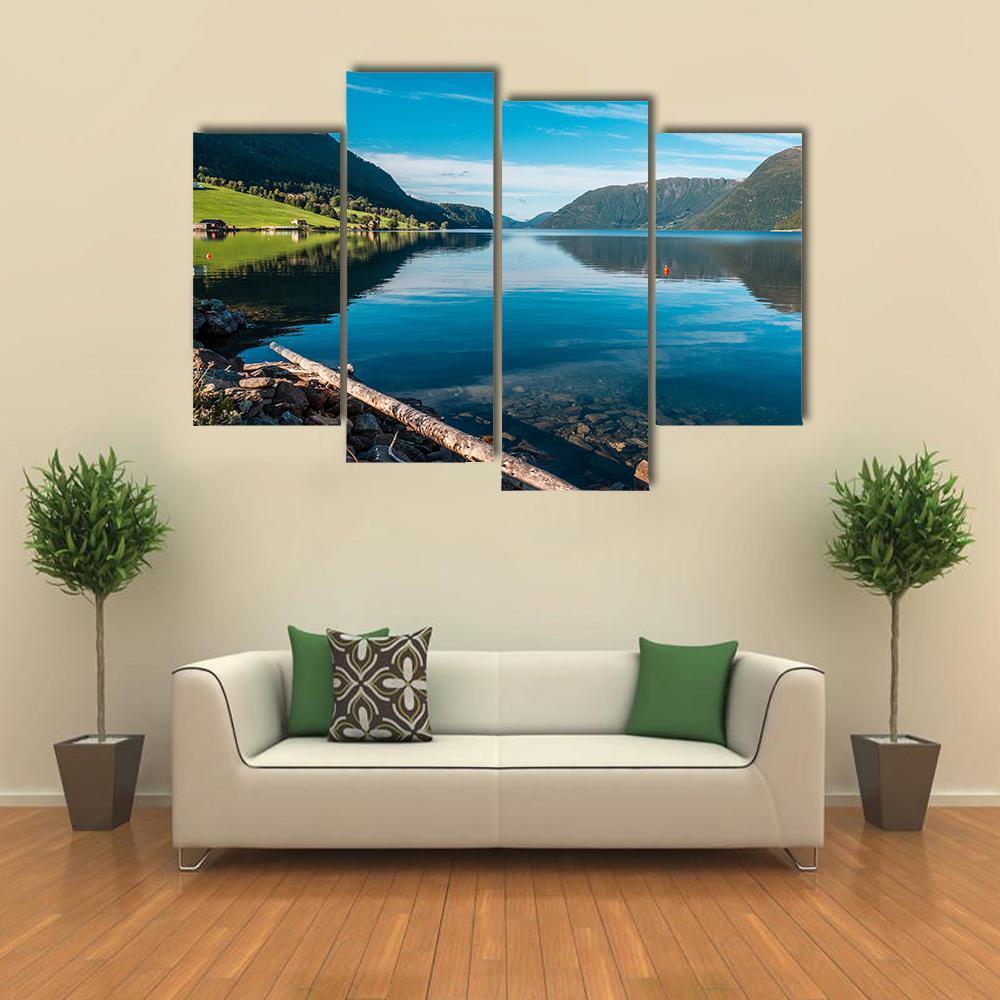Fjord With Mountains Norway Canvas Wall Art-4 Pop-Gallery Wrap-50" x 32"-Tiaracle