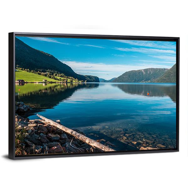 Fjord With Mountains Norway Canvas Wall Art-3 Horizontal-Gallery Wrap-25" x 16"-Tiaracle