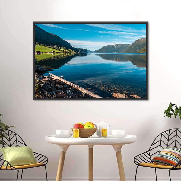 Fjord With Mountains Norway Canvas Wall Art-3 Horizontal-Gallery Wrap-25" x 16"-Tiaracle