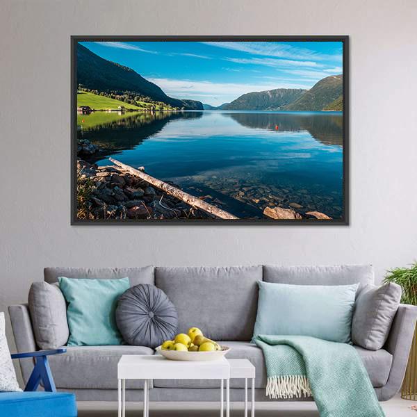 Fjord With Mountains Norway Canvas Wall Art-3 Horizontal-Gallery Wrap-25" x 16"-Tiaracle