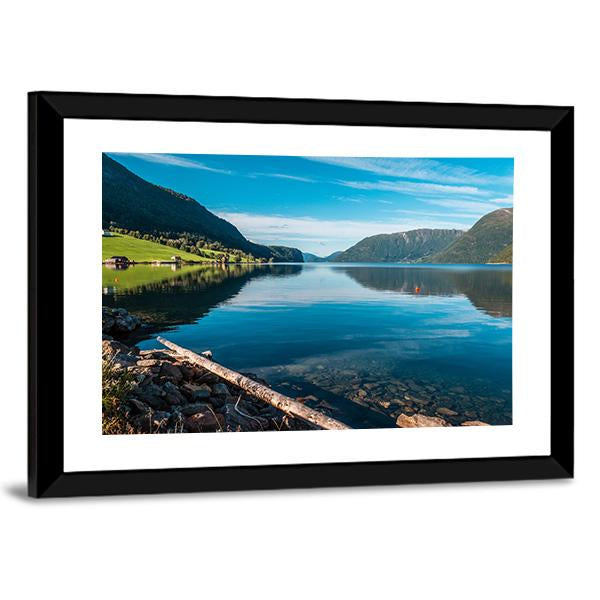 Fjord With Mountains Norway Canvas Wall Art-3 Horizontal-Gallery Wrap-25" x 16"-Tiaracle