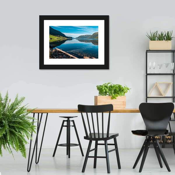Fjord With Mountains Norway Canvas Wall Art-3 Horizontal-Gallery Wrap-25" x 16"-Tiaracle