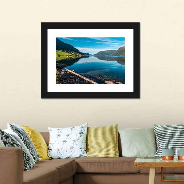 Fjord With Mountains Norway Canvas Wall Art-3 Horizontal-Gallery Wrap-25" x 16"-Tiaracle