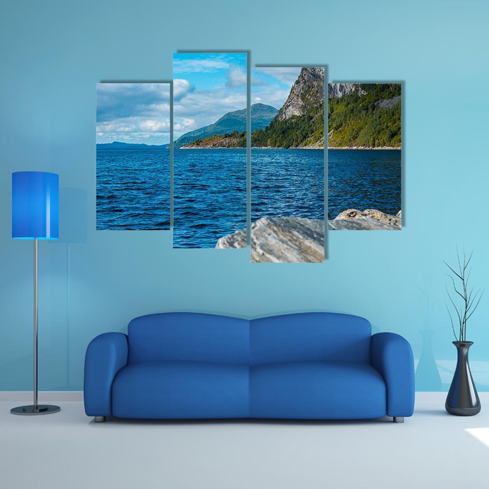 Fjord With Mountains Volda Canvas Wall Art-4 Pop-Gallery Wrap-50" x 32"-Tiaracle
