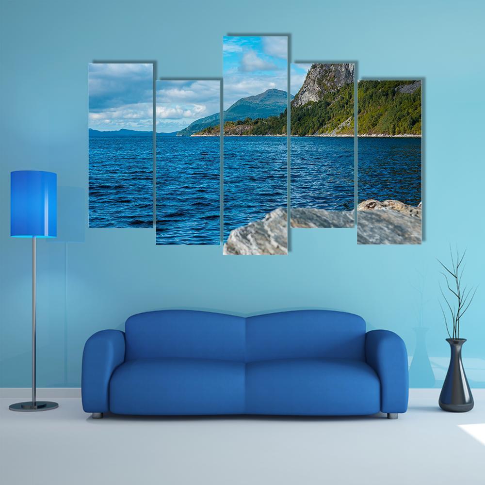 Fjord With Mountains Volda Canvas Wall Art-5 Pop-Gallery Wrap-47" x 32"-Tiaracle