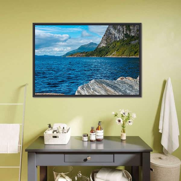 Fjord With Mountains Volda Canvas Wall Art-1 Piece-Floating Frame-24" x 16"-Tiaracle