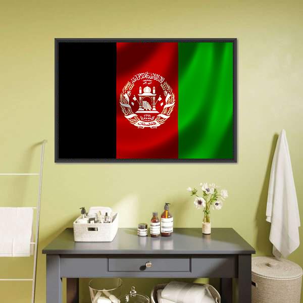 Flag Of Afghanistan Canvas Wall Art-1 Piece-Floating Frame-24" x 16"-Tiaracle